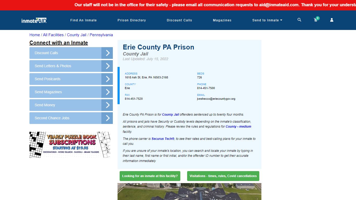 Erie County PA Prison - Inmate Locator - Erie, PA